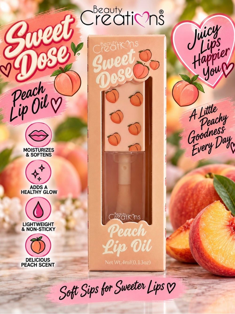 Beauty Creations Sweet Dose Peach Lip Oil - Peach
